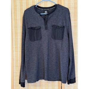 Rock‎ & Republic Mens XL Thermal Long Sleeve Shirt Henley Black Pockets Outdoor